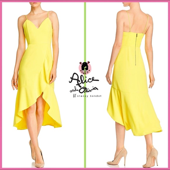 Alice + Olivia Cobi Bright Yellow Sweetheart Ruffled Midi Dress - Picture 14 of 15